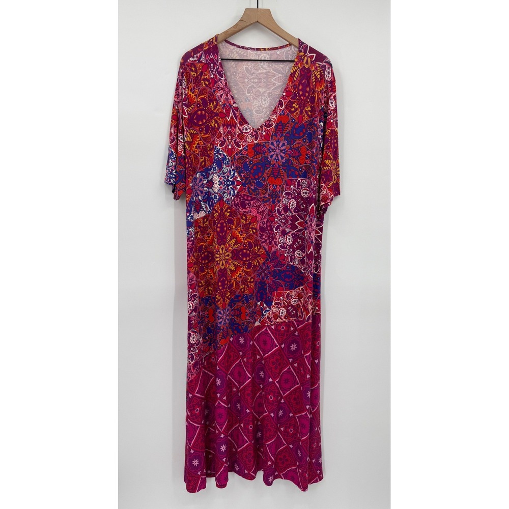 Soft Surroundings Dress Womens 2X Pink Geometric Maxi Long Stretch Colorful